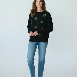 Nanette Lepore Rhinestone Snowflake Sweater NWT Womens Sz M Black Winter Holiday